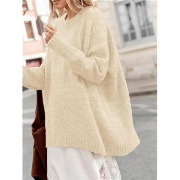 Womens Oversized Tunic Sweaters Beige